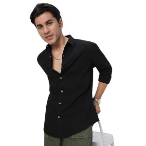 Urbano Fashion Men's Cotton Full Sleeve Regular Fit Textured Shirt with Spread Collar