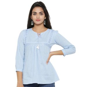 Yash Gallery Women's Cotton Regular Fit Embroidered Summer Tops