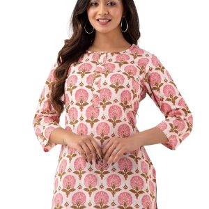 feranoid Women Cotton Printed Straight Short Kurti